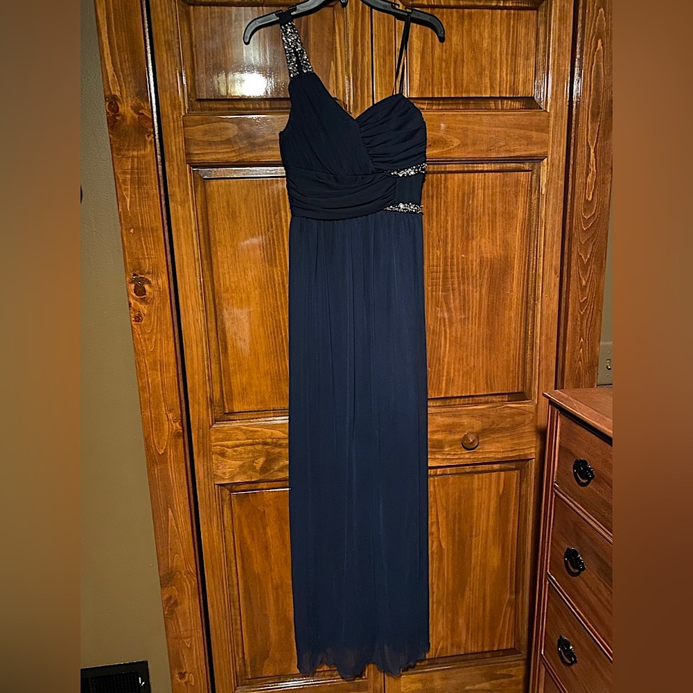Navy Bedazzled Prom Dress